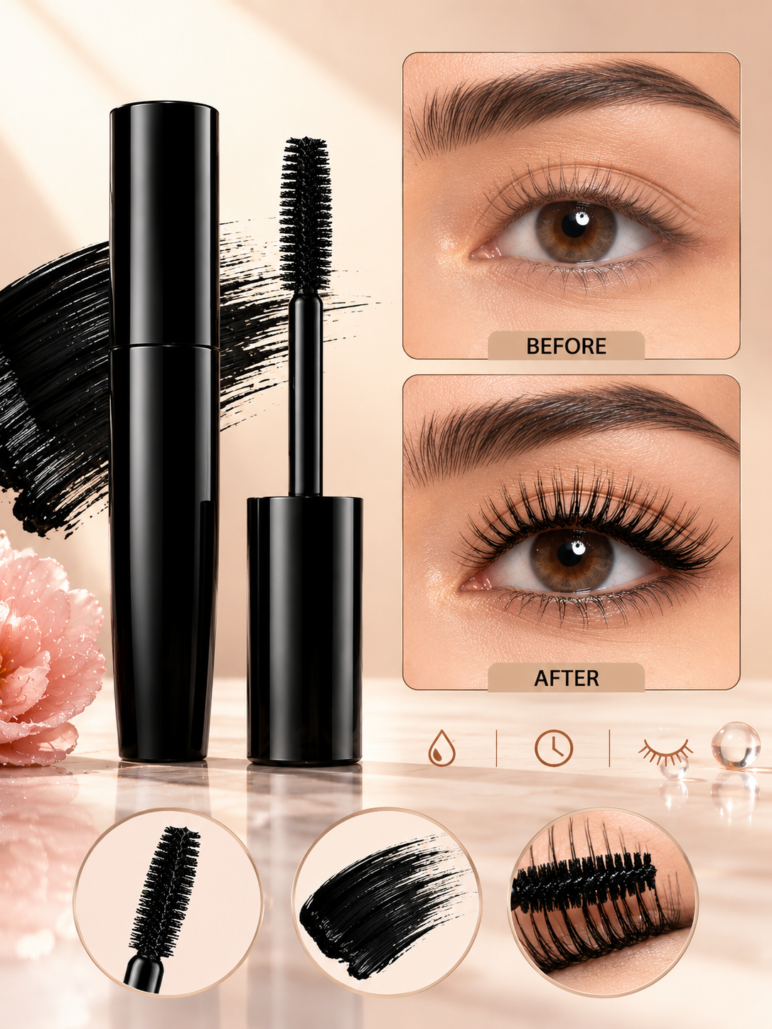 5D Black Waterproof Mascara Lengthens